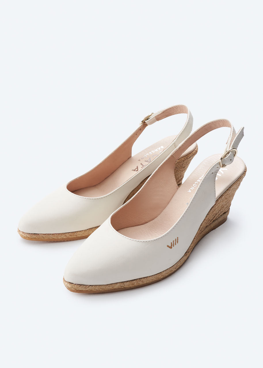 Palomera Ivory Leather Slingback Women Espadrille Medium Wedges