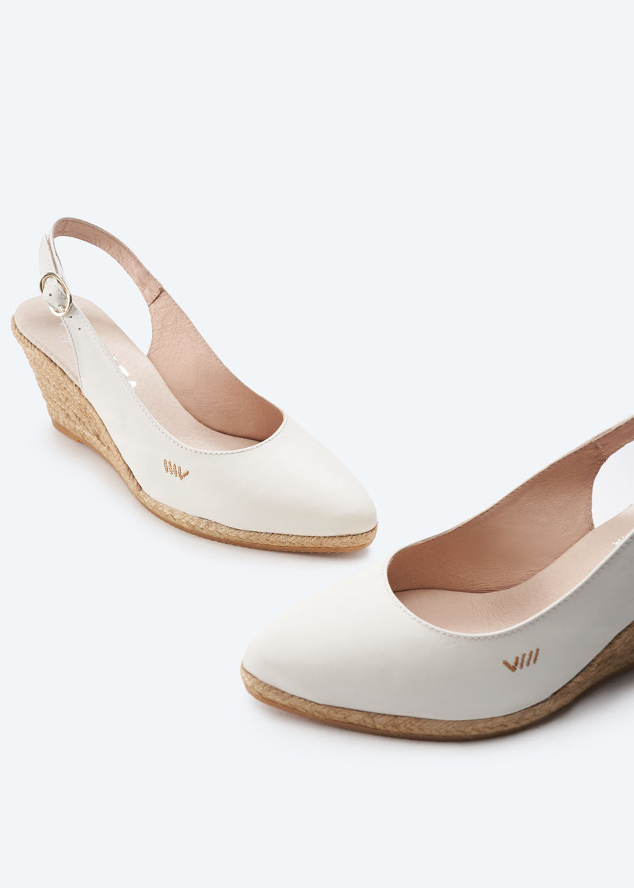 Palomera Ivory Leather Slingback U Cut Closed Toe Women Espadrille Wedges