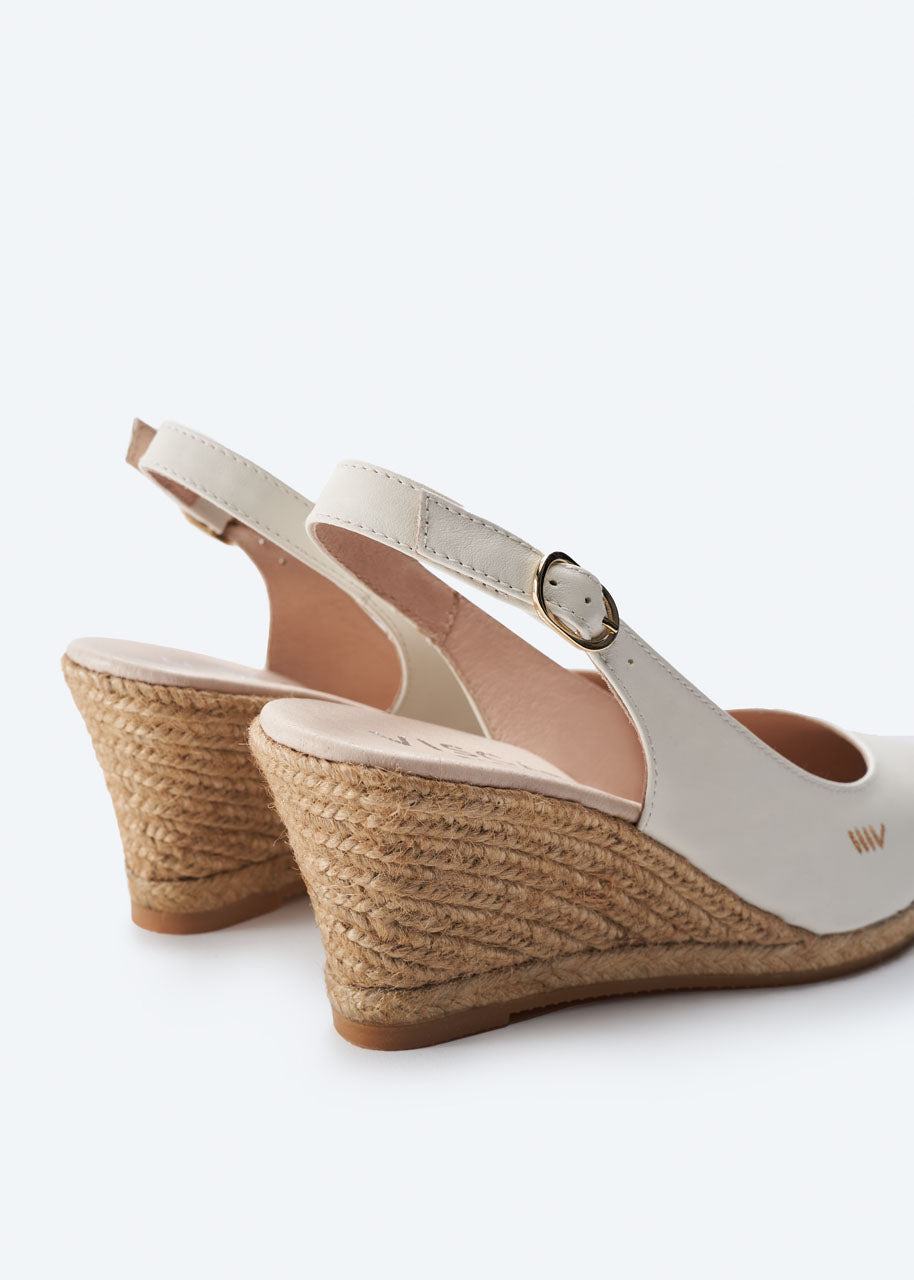 Palomera Ivory Leather Slingback Women Espadrille Wedges Back Detail