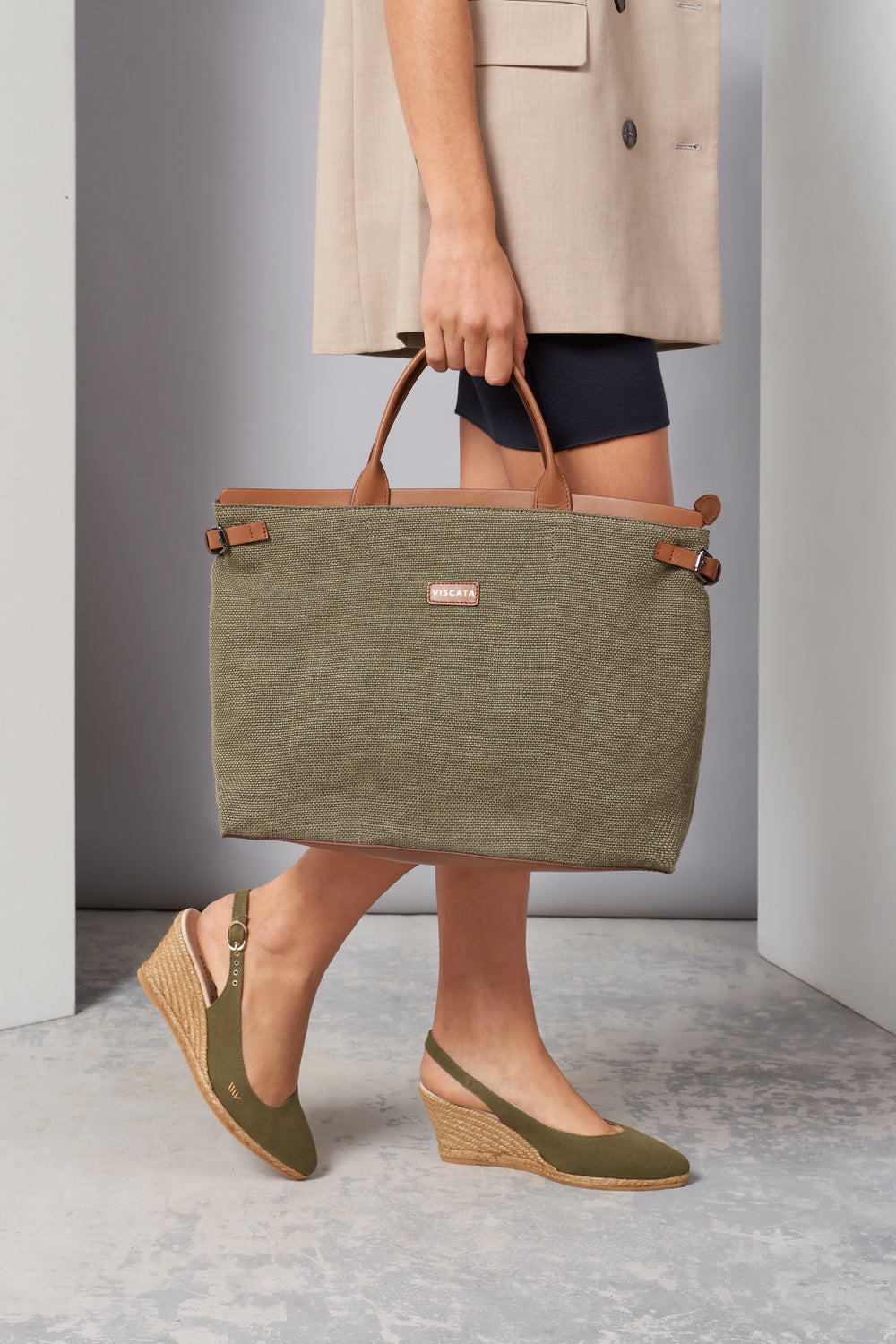Palomera Limited Edition Olive Canvas Slingback Women Espadrille Wedges Legs