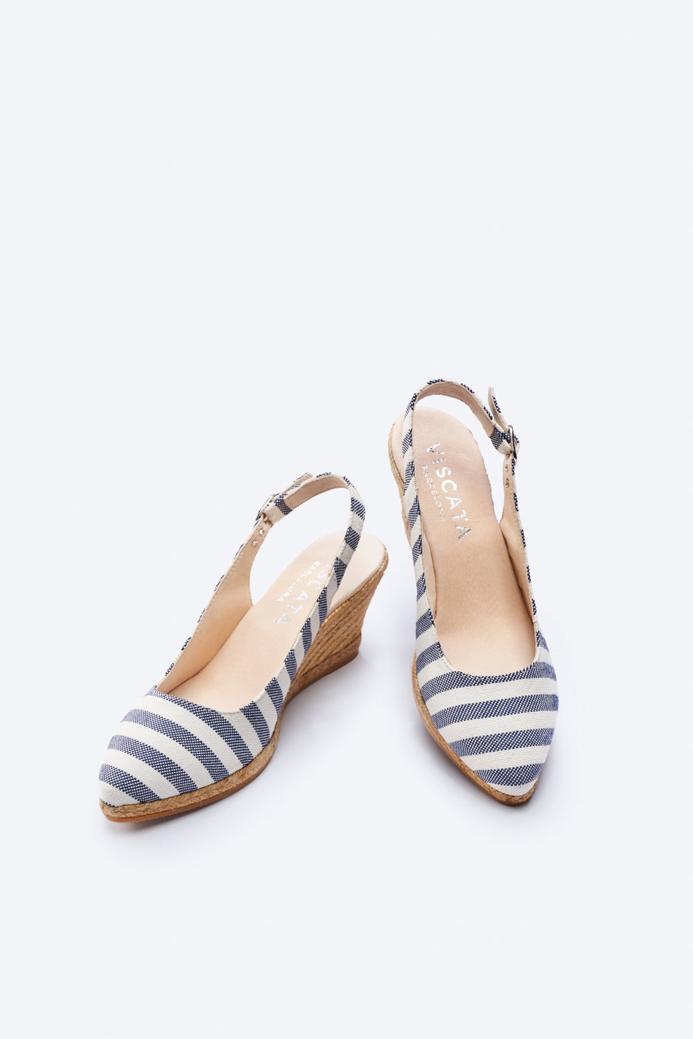 Palomera Limited Edition Sailor Stripes Canvas Slingback Women Espadrille Medium Heel Wedges