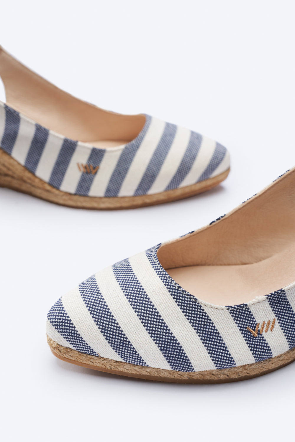 Palomera Limited Edition Sailor Stripes Canvas Slingback Women Espadrille Wedges U Cut Closed Toe Datail