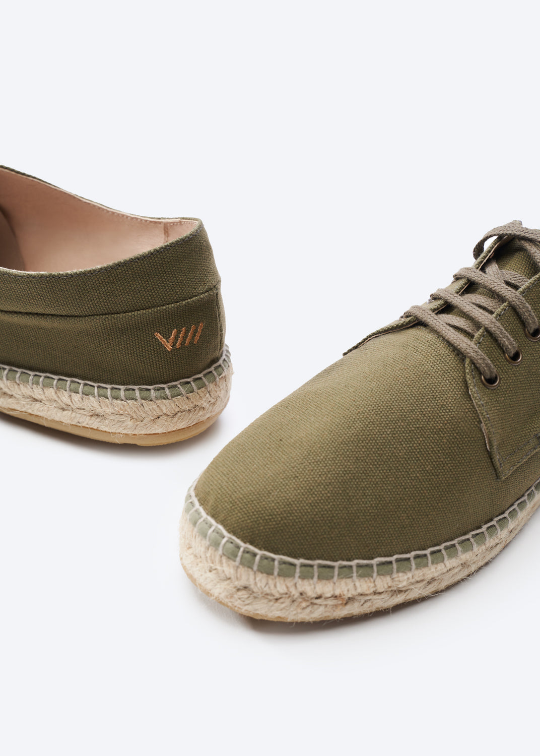 Pol Limited Edition Olive Canvas Cord Laces Men Espadrilles Closed Toe Detail