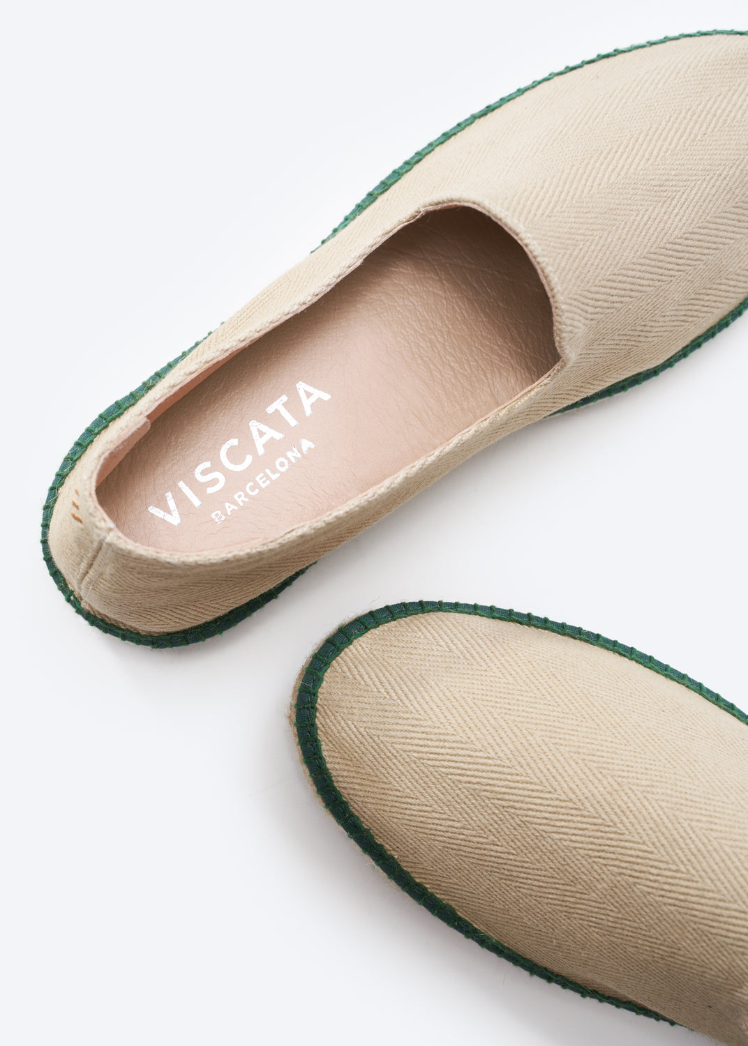 Portbou Beige With Green Details Men Slippers Insole Detail