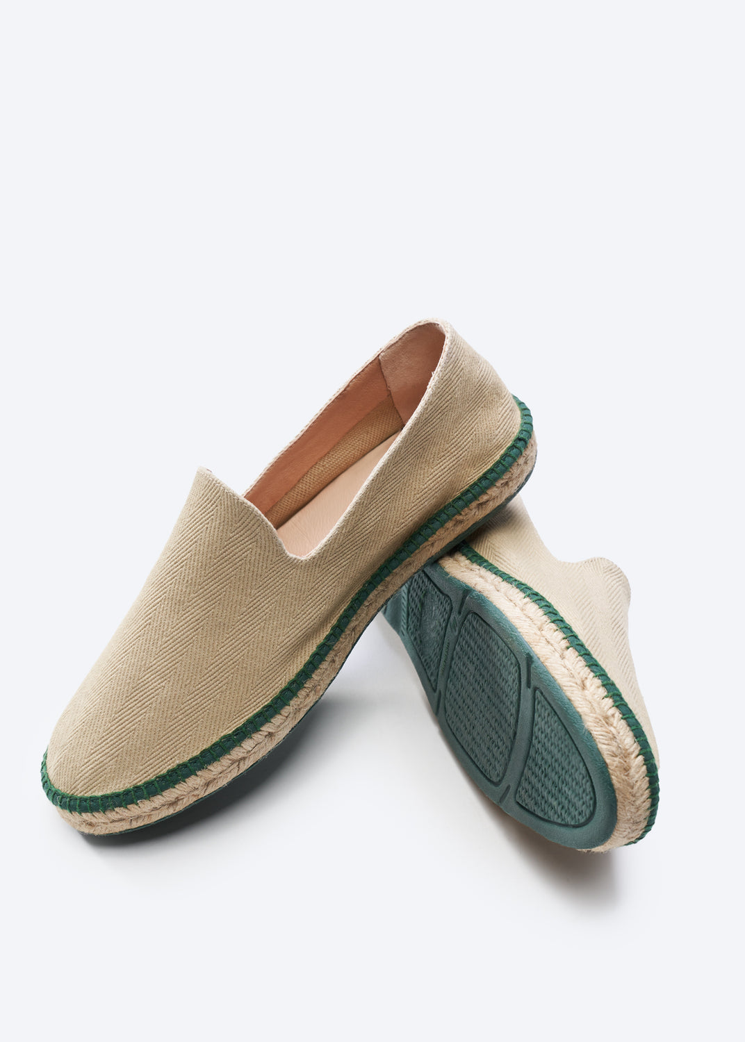 Portbou Beige With Green Details Men Jute Espadrille Slippers