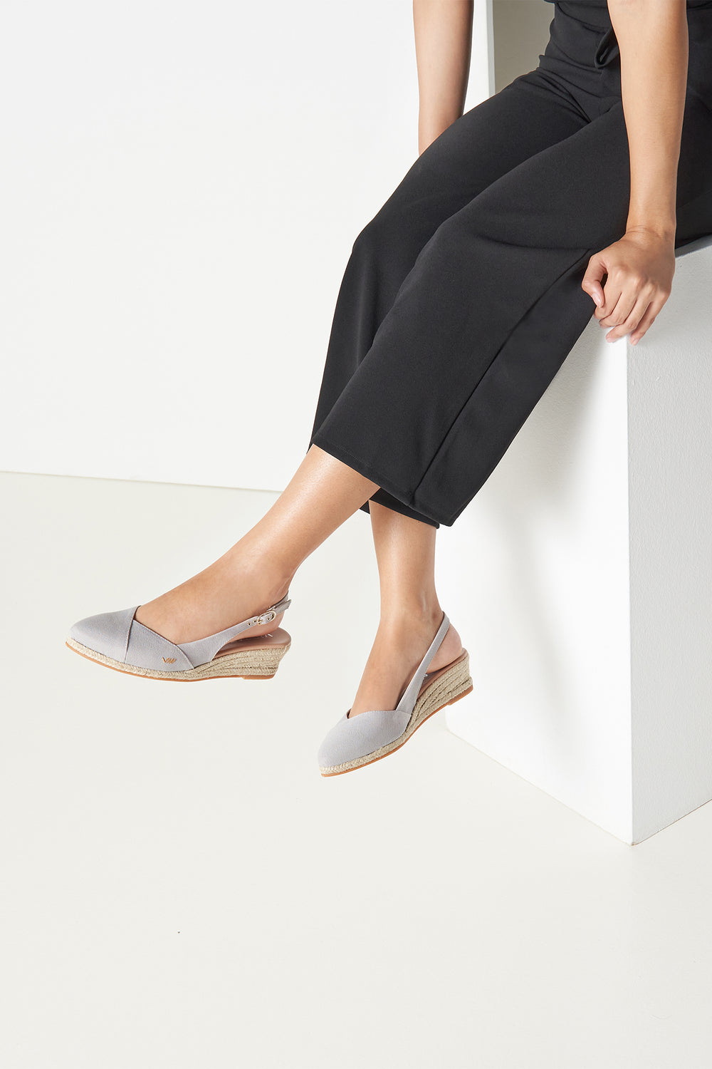 Premia Ash Grey Canvas Slingback Women Espadrille Wedges Legs