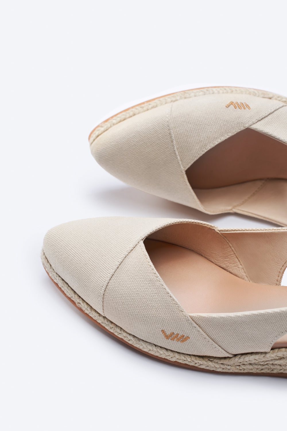 Premia Beige Canvas Slingback Women Espadrille Wedges Closed Toe Detail