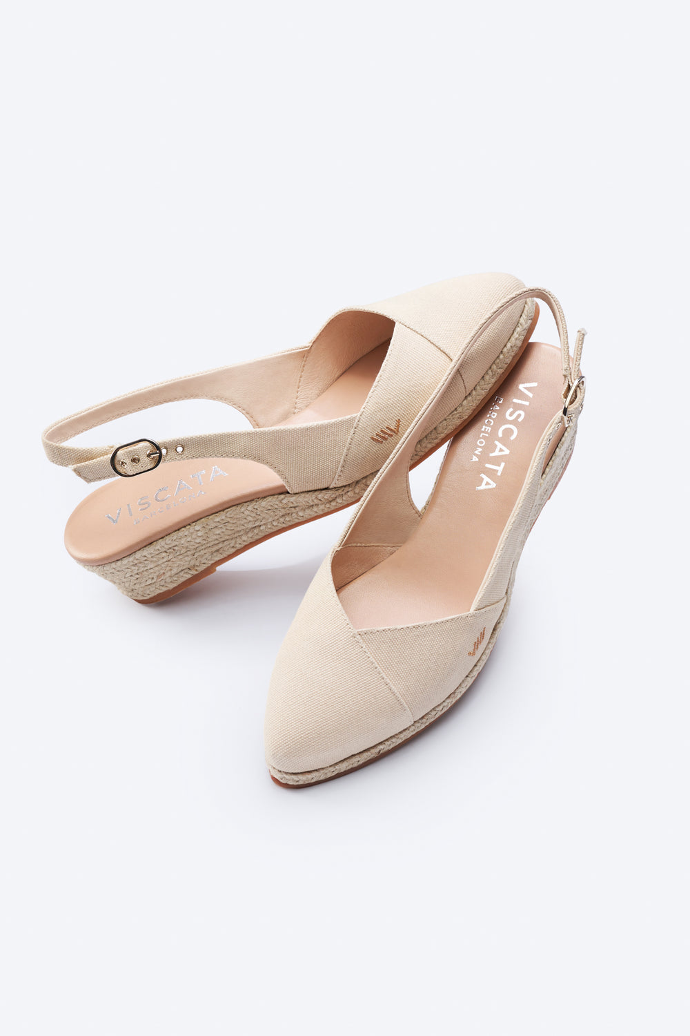 Premia Beige Canvas Slingback Women Espadrille Low Heel Wedges