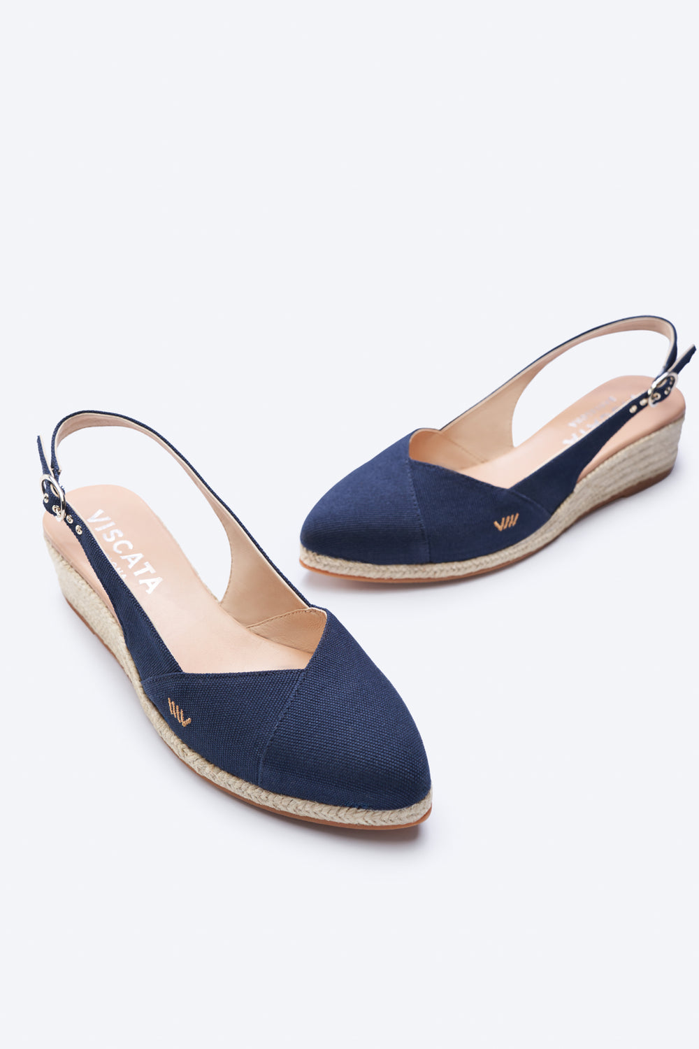 Premia Navy Blue Canvas Slingback Women Espadrille Low Heel Wedges