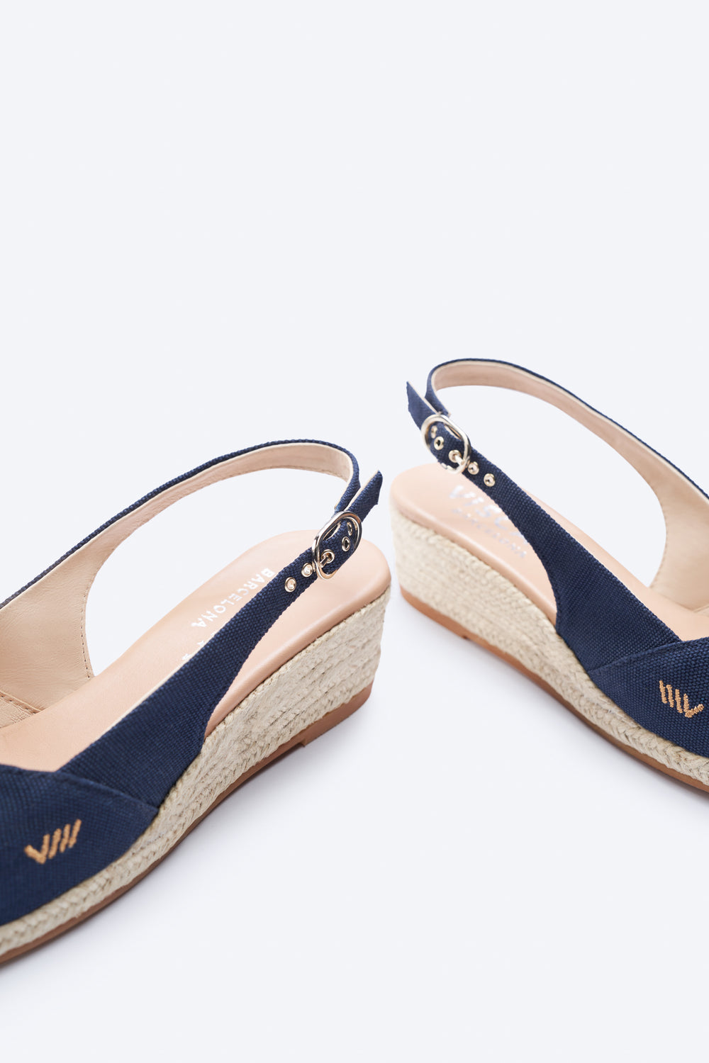 Premia Navy Blue Canvas Women Espadrille Wedges Slingback Detail