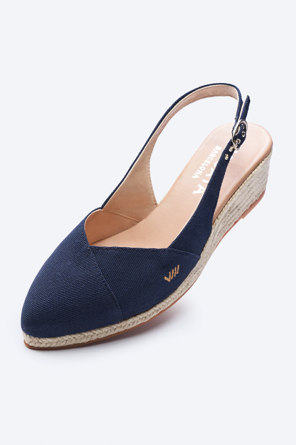 Premia Navy Blue Canvas Slingback Women Espadrille V Cut Closed Toe Wedge