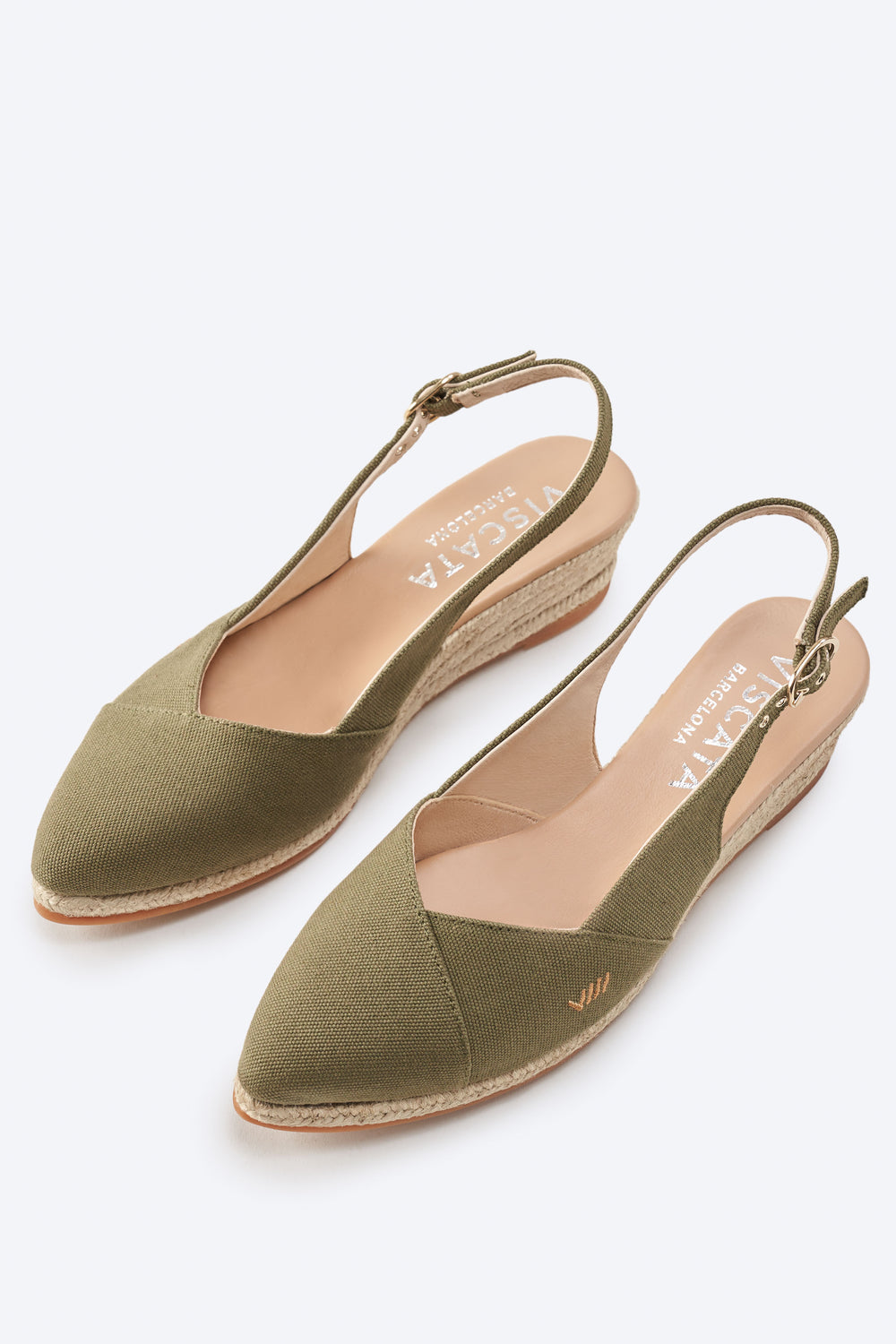 Premia Limited Edition Olive Canvas Slingback Women Espadrille Low Heel Wedges