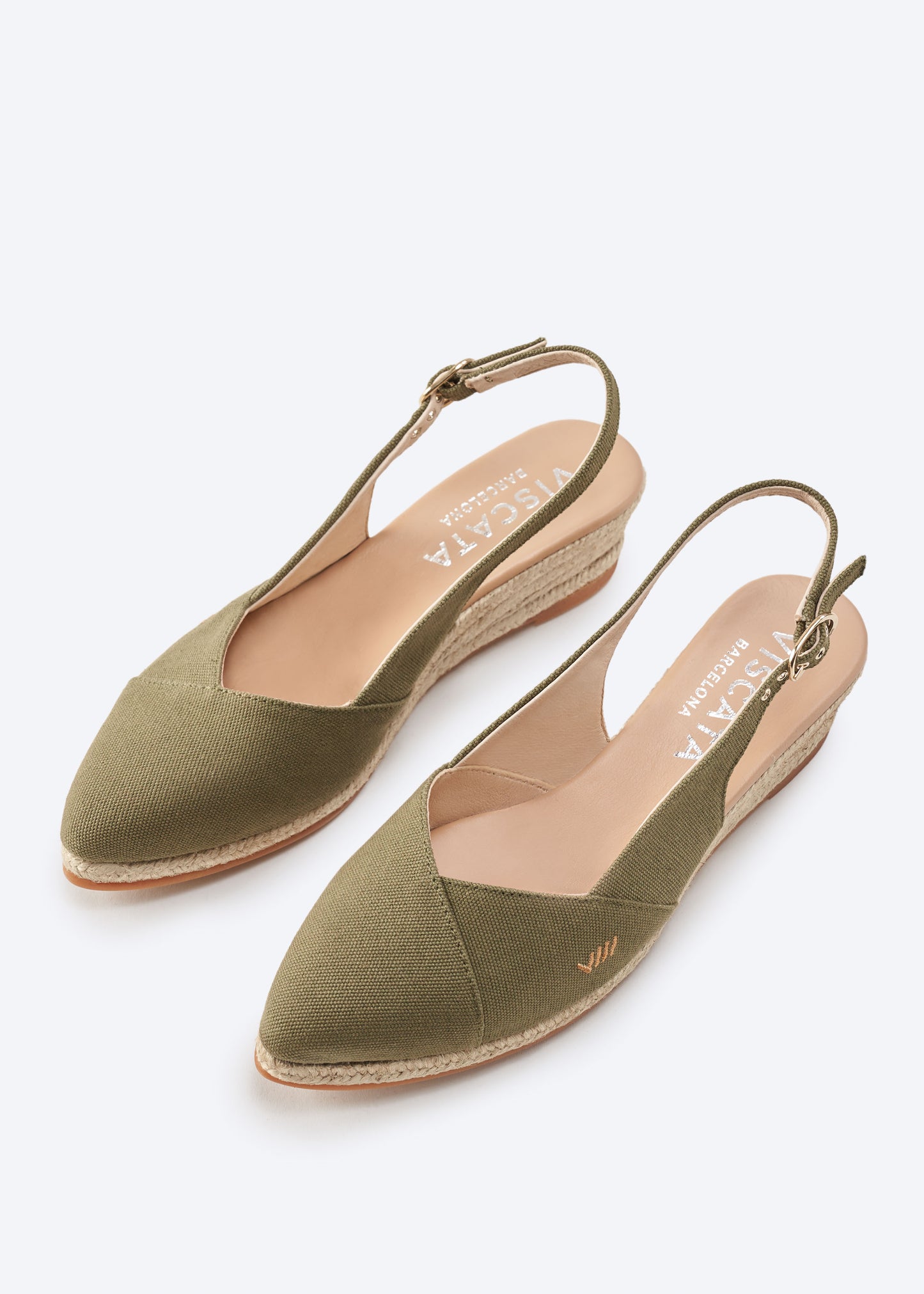 Premia Limited Edition Olive Canvas Slingback Women Espadrille Low Heel Wedges