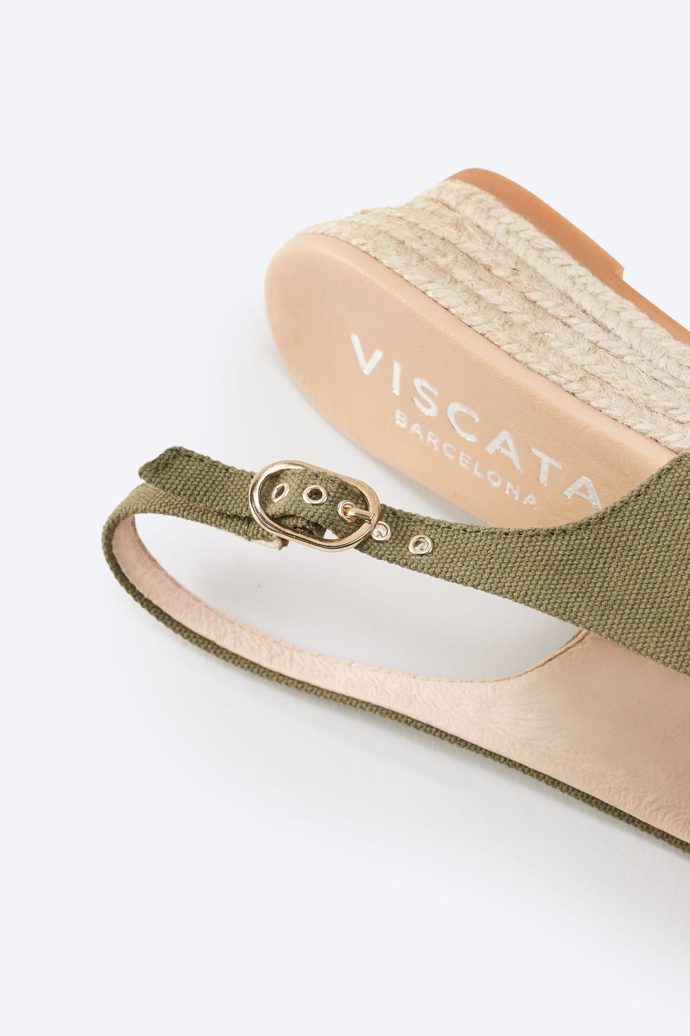 Premia Limited Edition Olive Canvas Women Espadrille Low Wedges Gold Buckle Slingback Detail