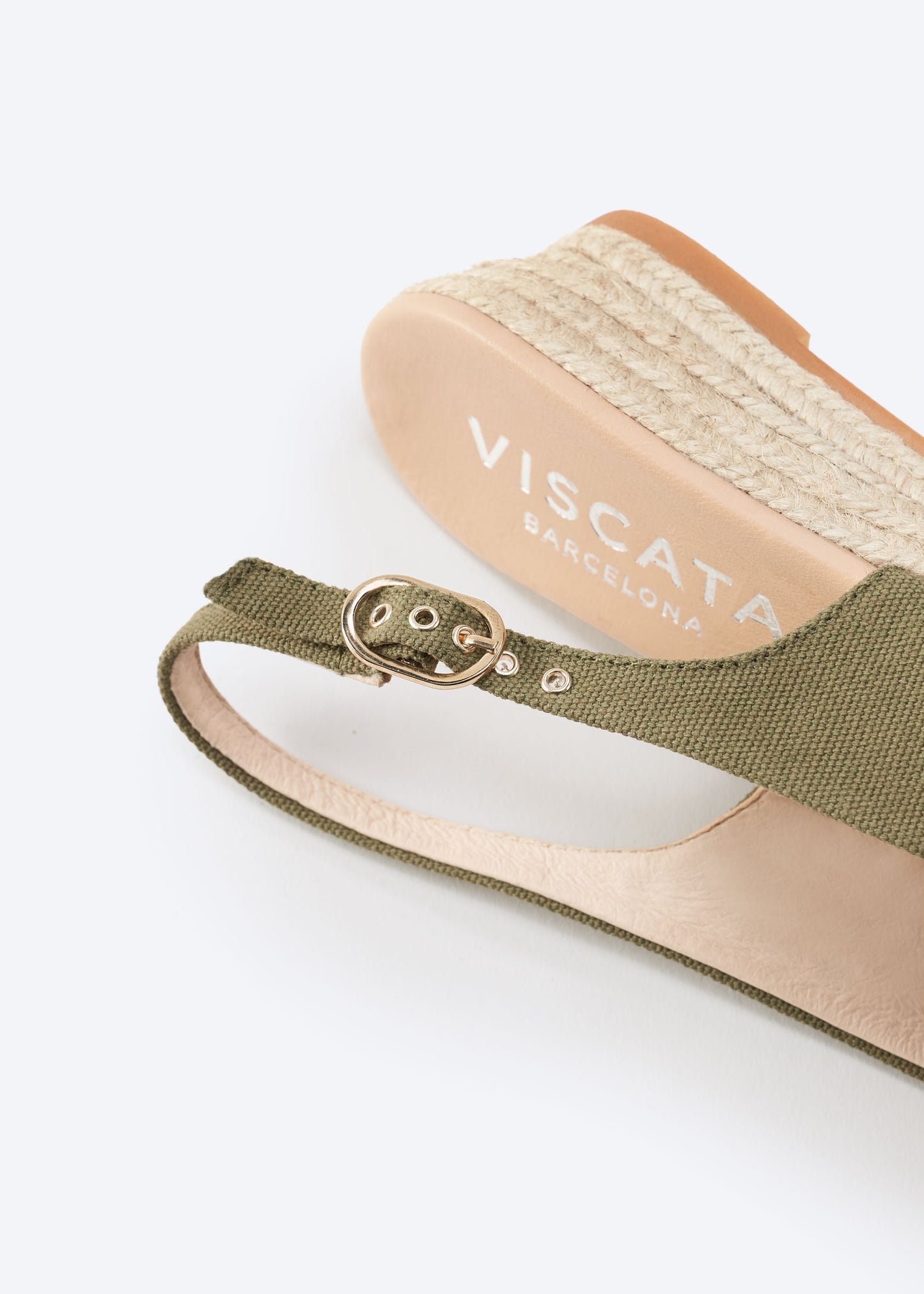 Premia Limited Edition Olive Canvas Women Espadrille Low Wedges Gold Buckle Slingback Detail