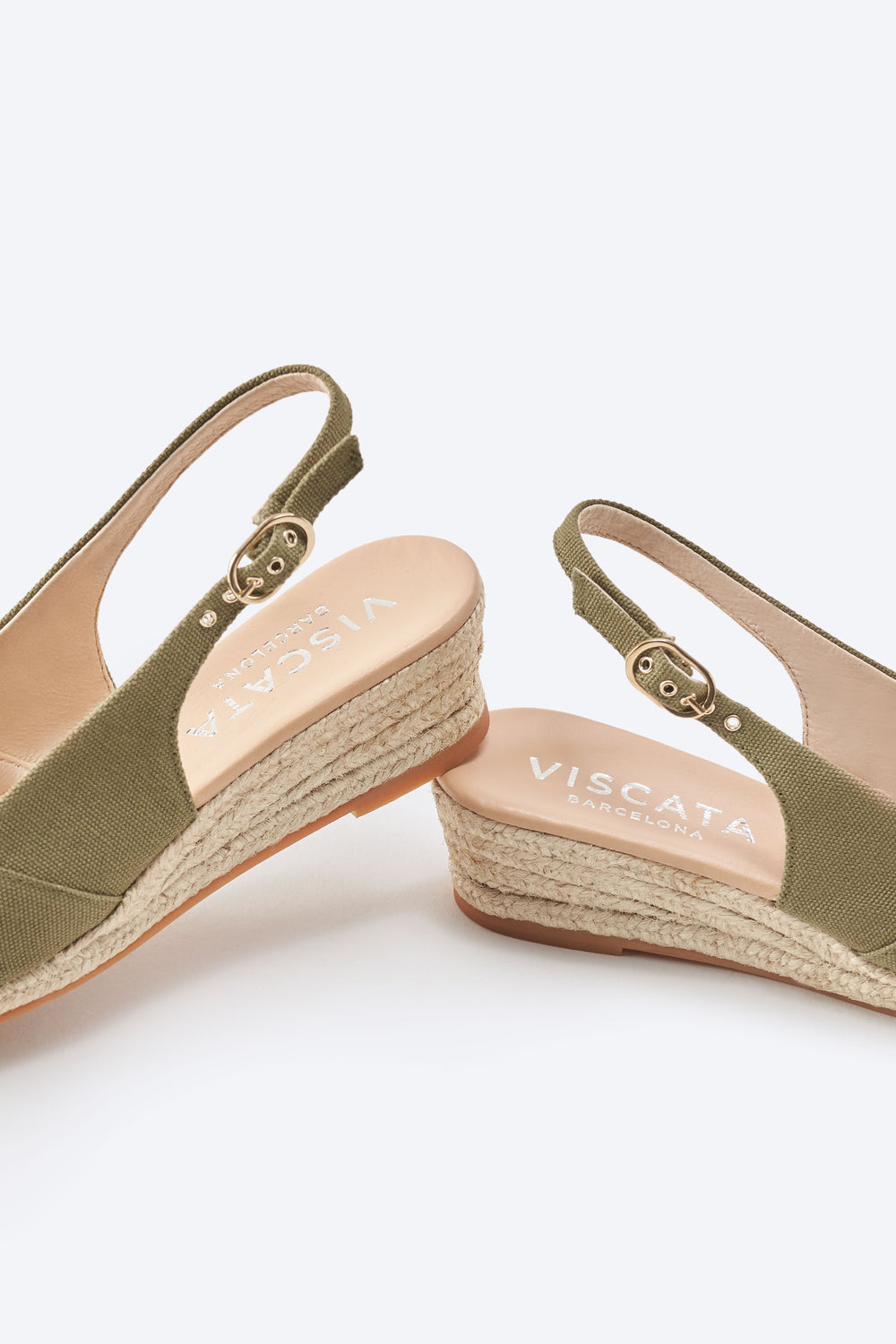 Premia Limited Edition Olive Canvas Women Espadrille Low Heel Wedges Slingback Detail