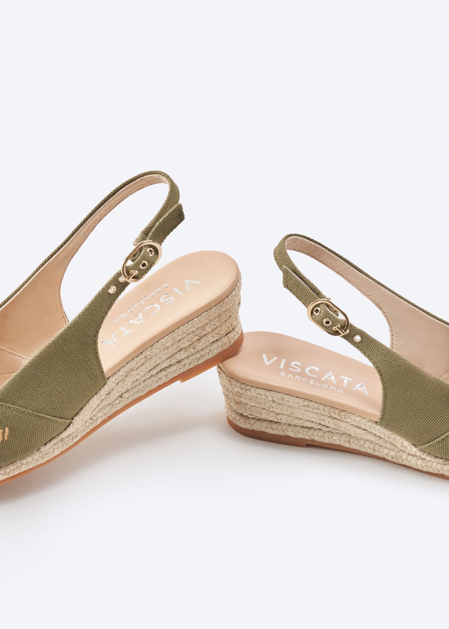 Premia Limited Edition Olive Canvas Women Espadrille Low Heel Wedges Slingback Detail