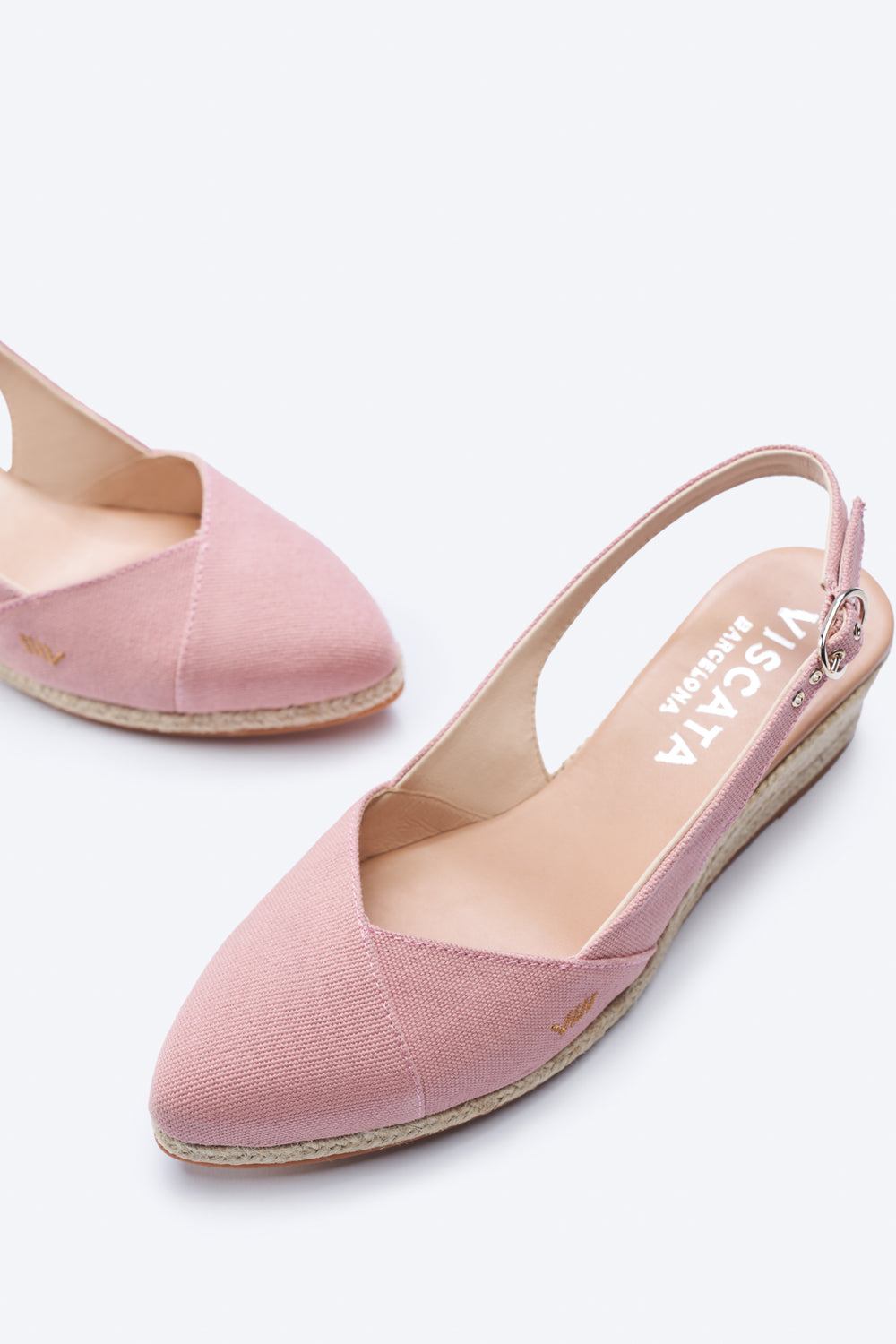 Premia Limited Edition Pink Canvas Slingback Women Espadrille Closed Toe Wedges