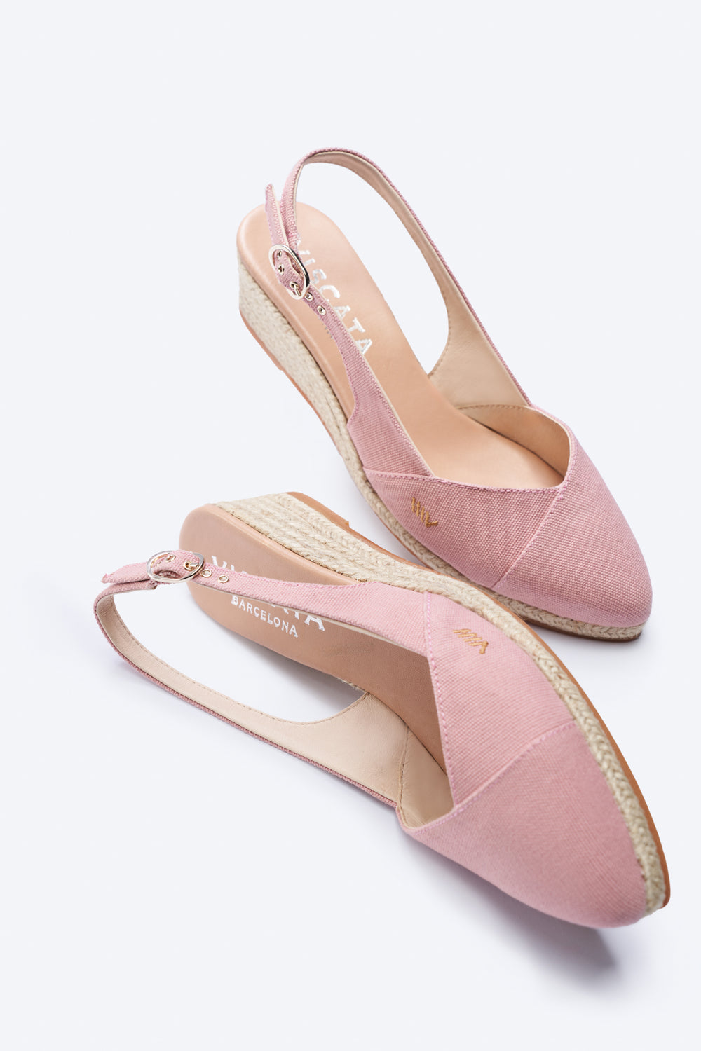 Premia Limited Edition Pink Canvas Slingback Women Espadrille V Cut Closed Toe Wedges