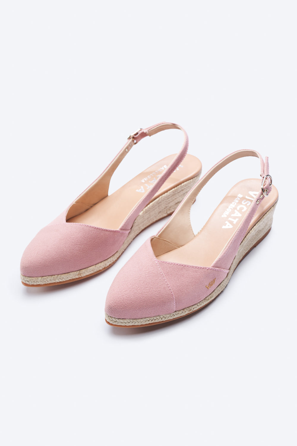 Premia Limited Edition Pink Canvas Slingback Women Espadrille Low Heel Wedges