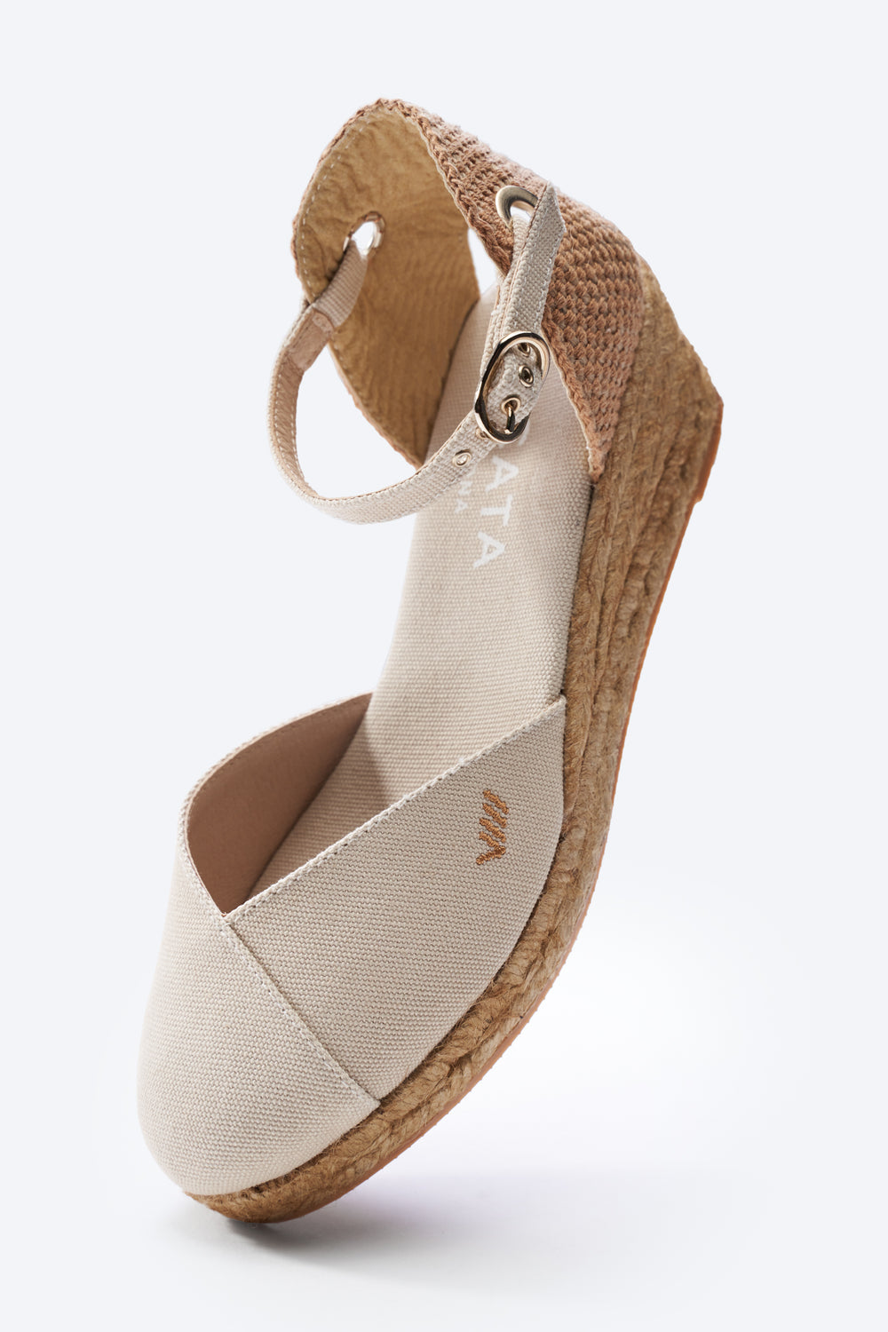 Pubol Beige Canvas Ankle Strap Women Espadrille Low Wedge