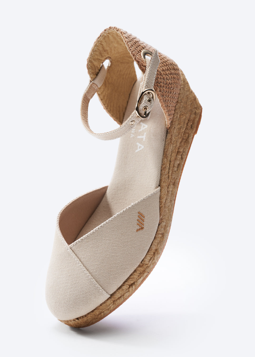 Pubol Beige Canvas Ankle Strap Women Espadrille Low Wedge
