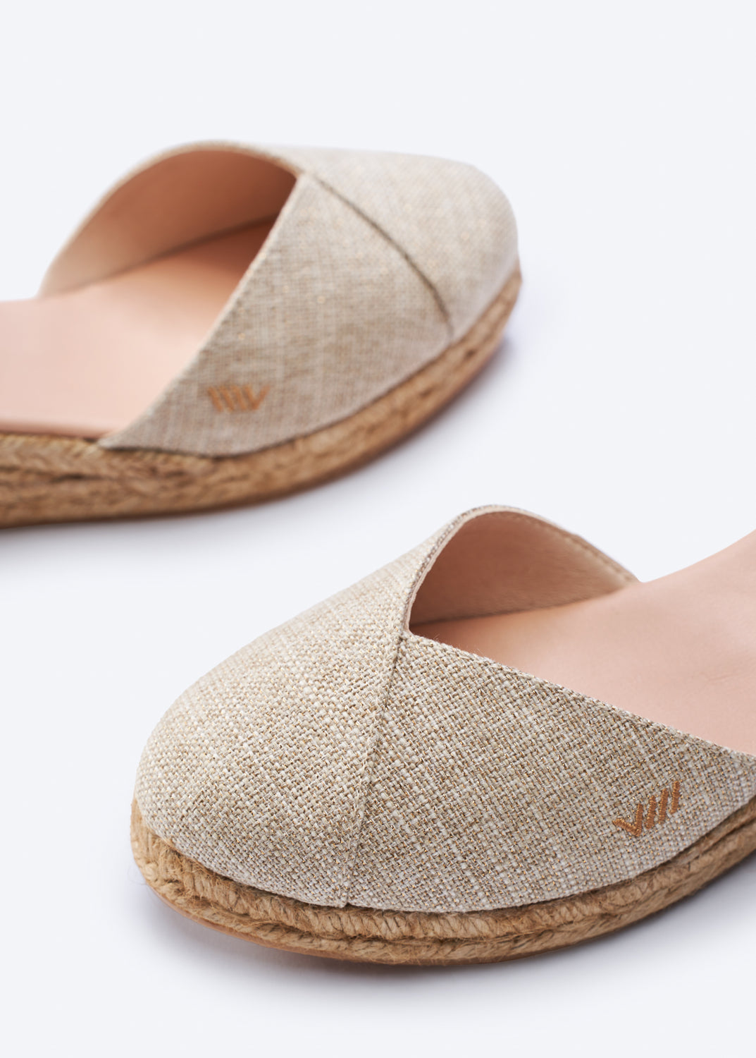 Pubol Limited Edition Gold Canvas Ankle Strap Women Espadrille Wedges V Cut Closed Toe Detail