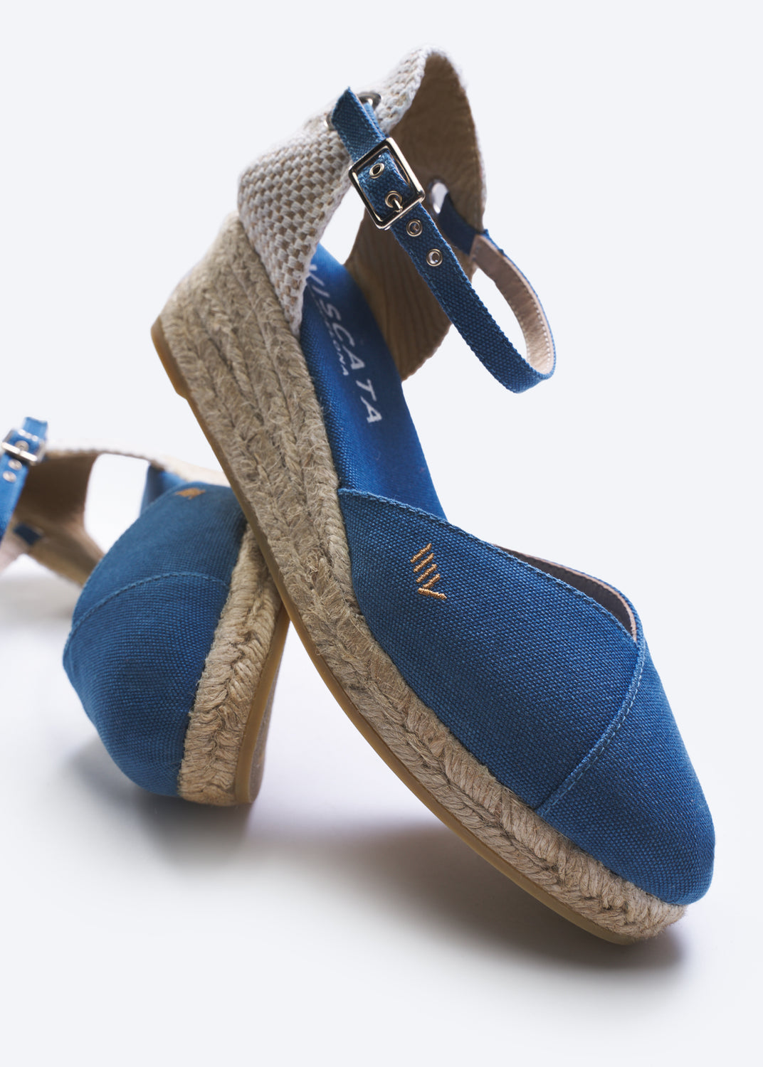 Pubol Limited Edition Denim Canvas Ankle Strap Women Espadrille Low Heel Wedges