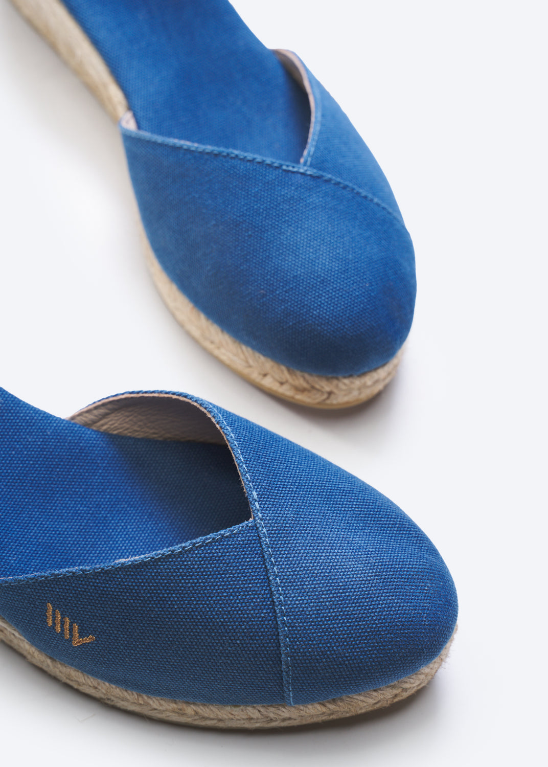 Pubol Limited Edition Denim Canvas Ankle Strap Women Espadrille Wedges V Cut Detail