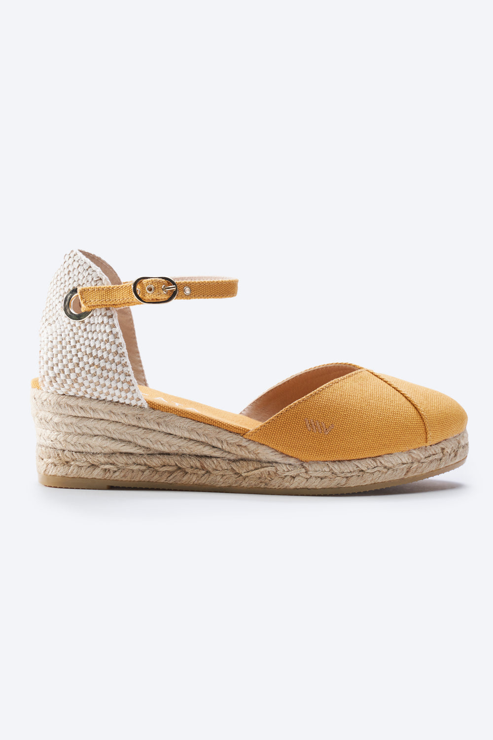 Pubol Limited Edition Mustard Canvas Ankle Strap Women Espadrille Low Wedge