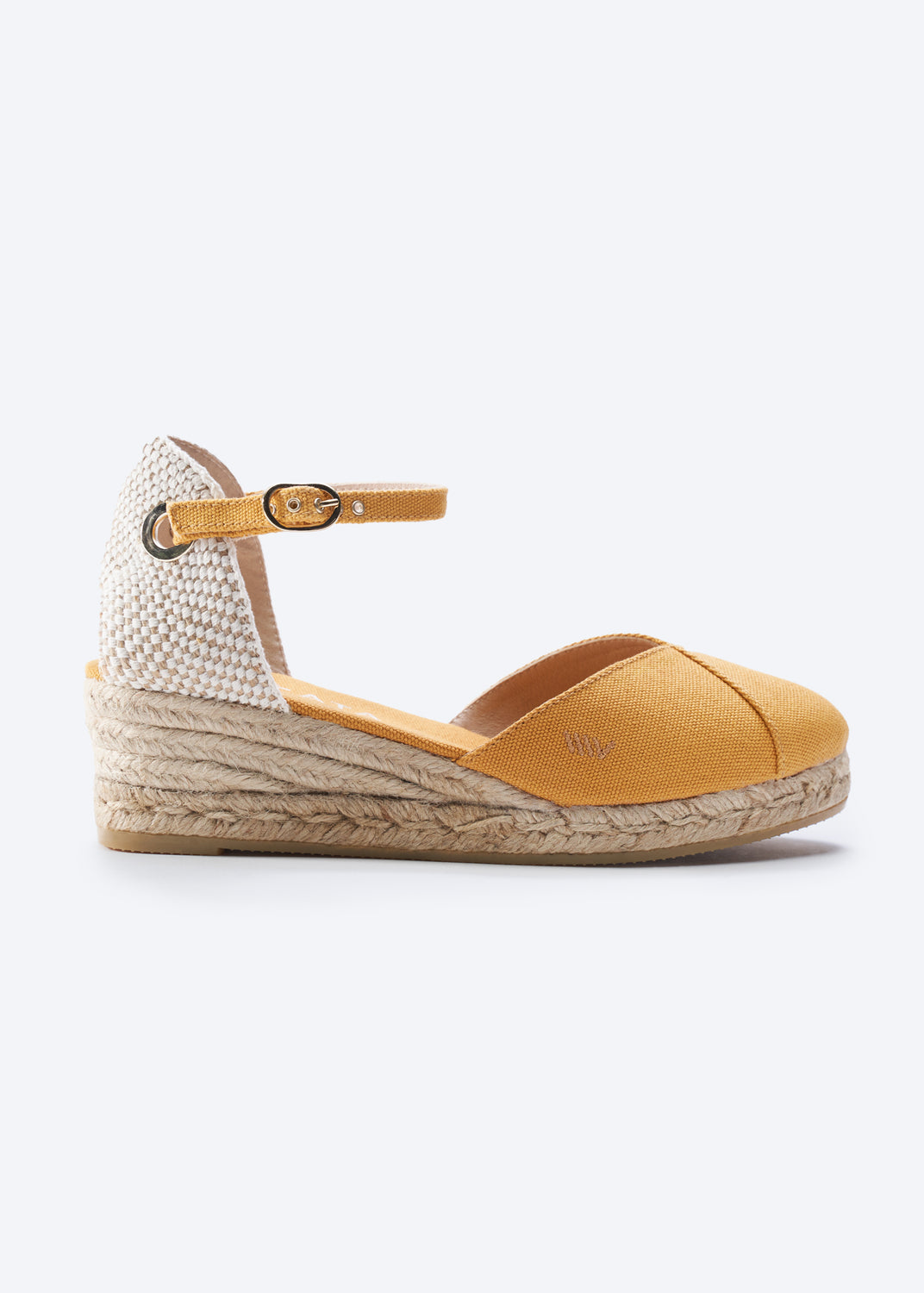 Pubol Limited Edition Mustard Canvas Ankle Strap Women Espadrille Low Wedge