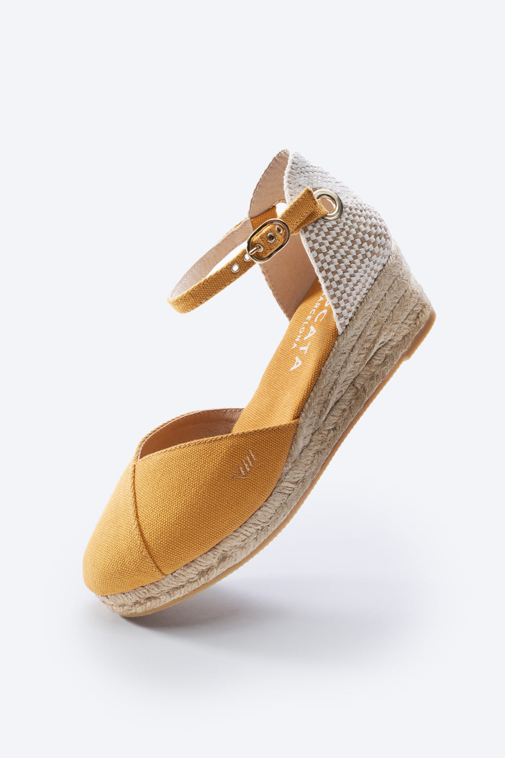 Pubol Limited Edition Mustard Canvas Ankle Strap Women Espadrille Low Wedge Flexible Back