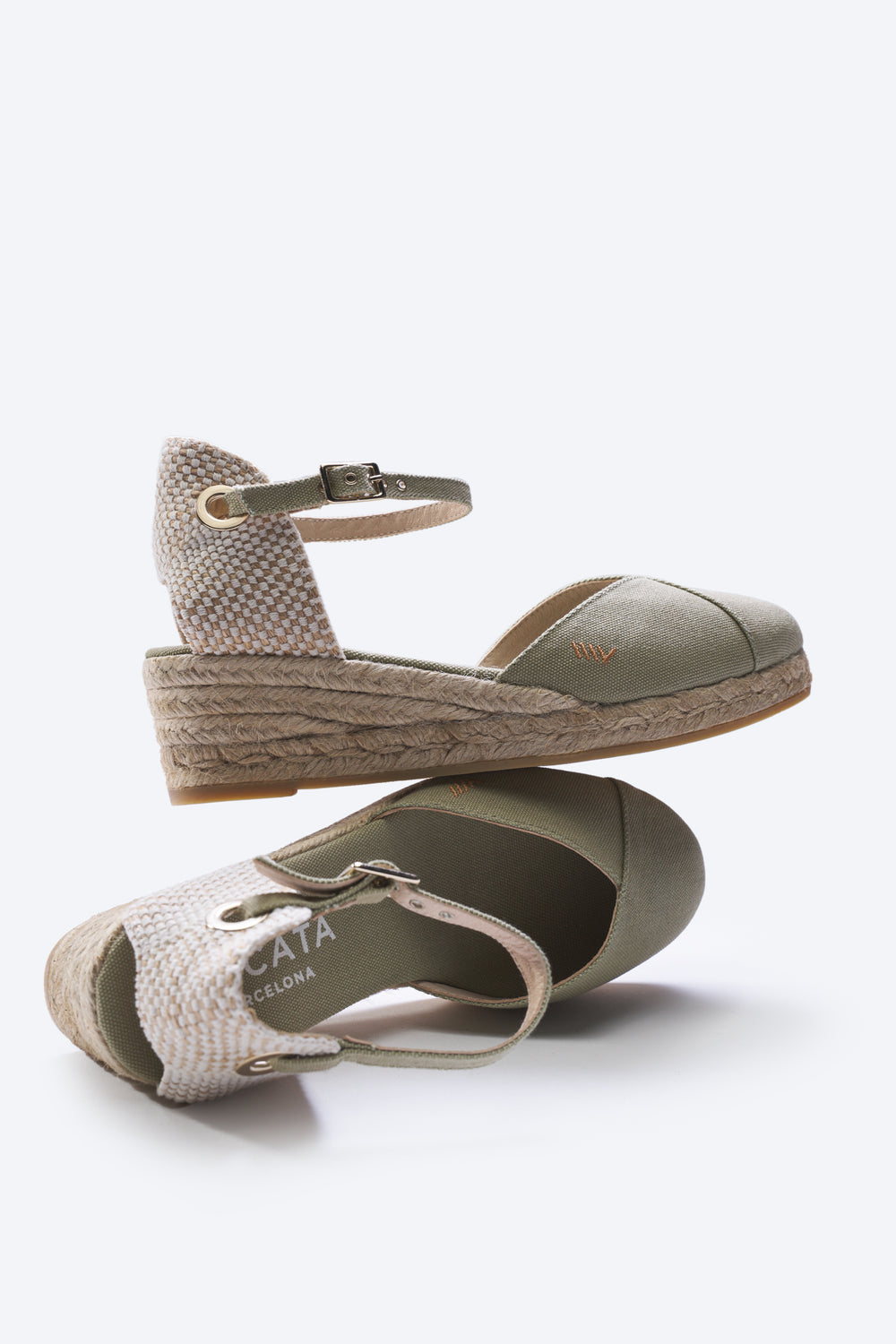 Pubol Limited Edition Sage Green Canvas Ankle Strap Women Espadrille Low Heel Wedges