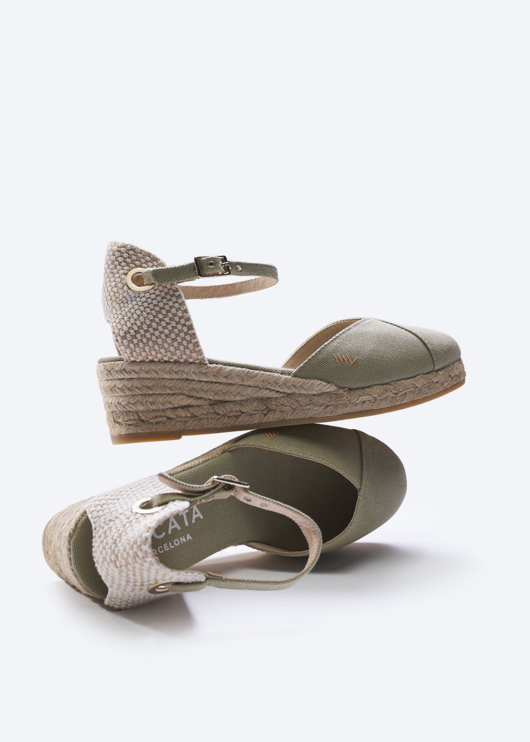 Pubol Limited Edition Sage Green Canvas Ankle Strap Women Espadrille Low Heel Wedges