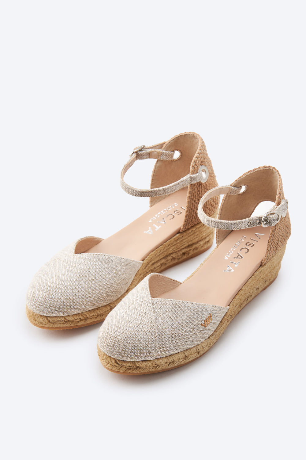 Pubol Limited Edition Silver Canvas Ankle Strap Women Espadrille Low Heel Wedges