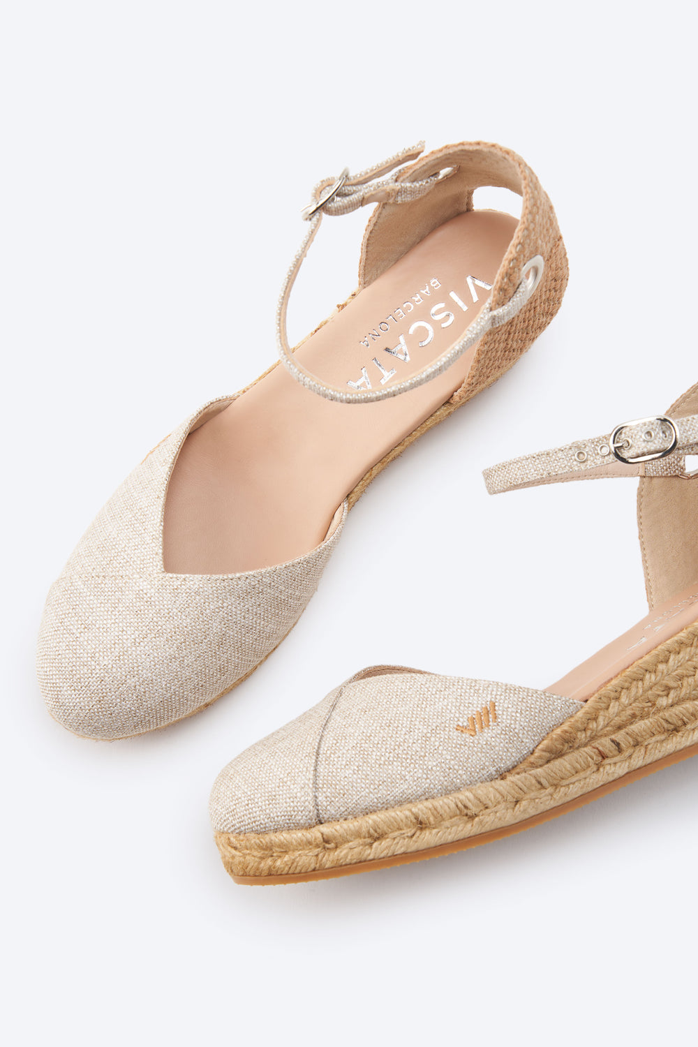 Pubol Limited Edition Silver Canvas Ankle Strap Women Espadrille Low Wedges