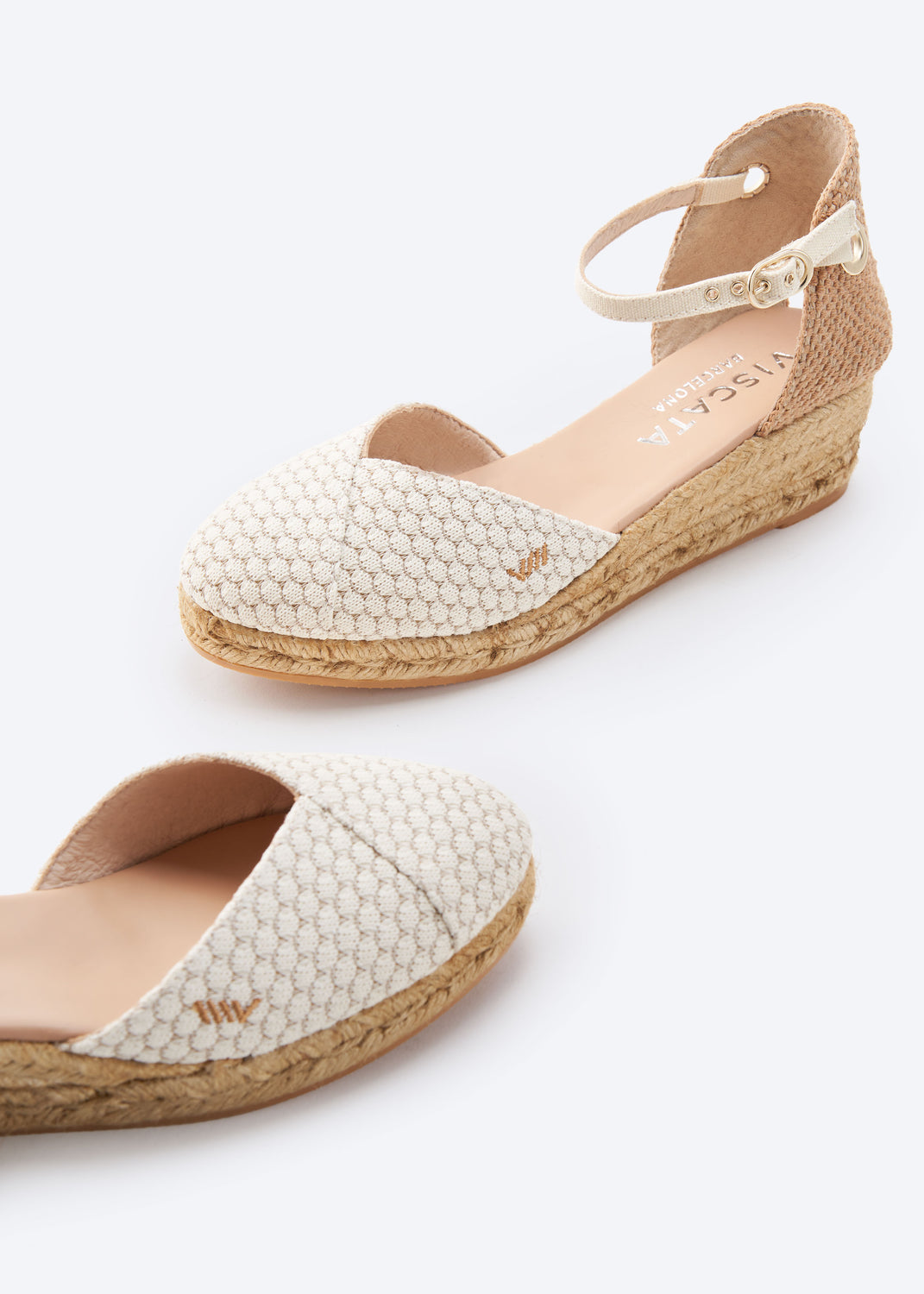 Pubol Limited Edition White Mesh Canvas Ankle Strap Women Espadrille Low Heel Wedges