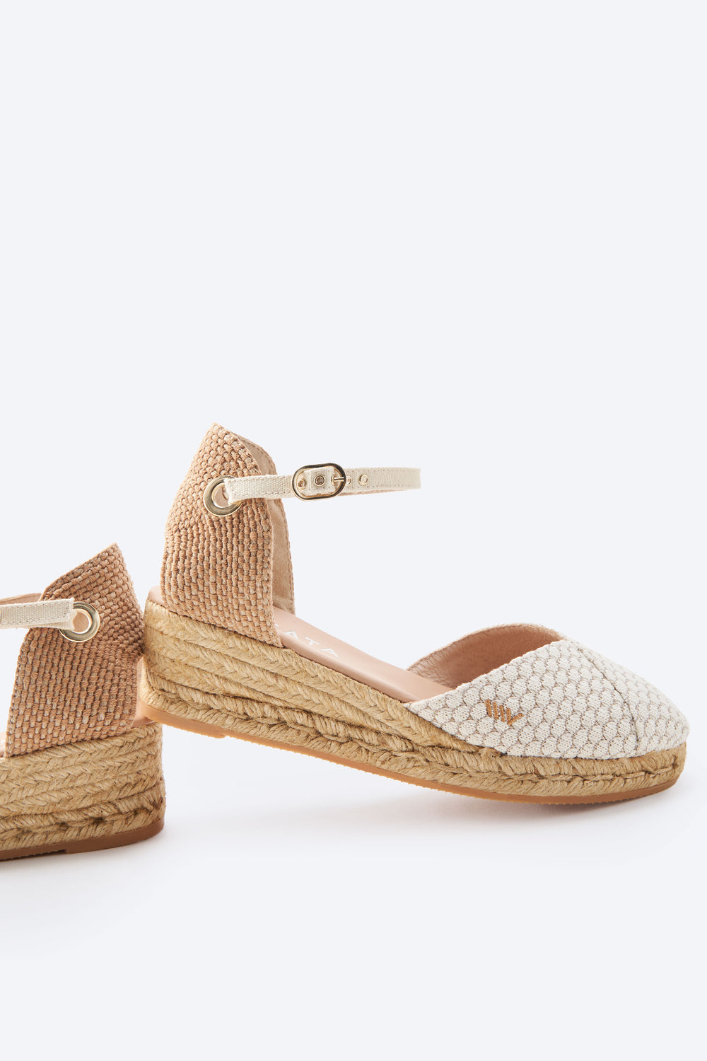Pubol Limited Edition White Mesh Canvas Ankle Strap Women Espadrille Wedges Flexible Back