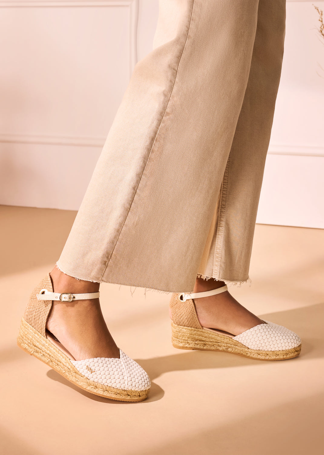 Pubol Limited Edition White Mesh Canvas Ankle Strap Women Espadrille Low Wedges Legs