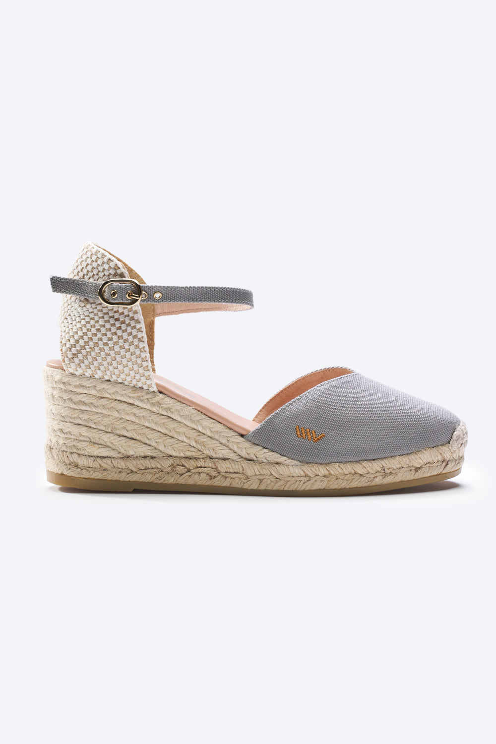 Reus Ash Grey Canvas Ankle Strap Women Espadrille Wedge