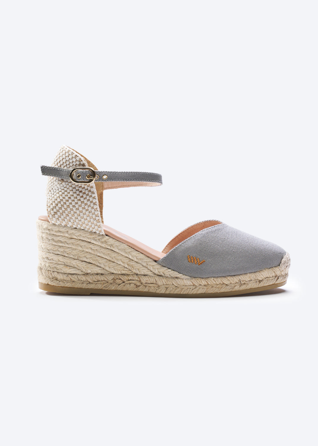 Reus Ash Grey Canvas Ankle Strap Women Espadrille Wedge