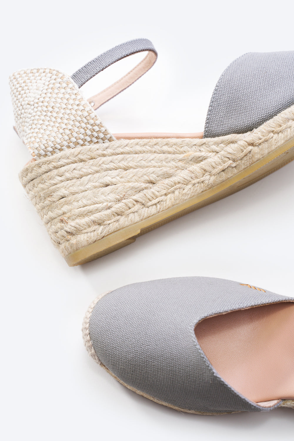 Reus Ash Grey Canvas Ankle Strap Women Espadrille Jute Wedges Detail
