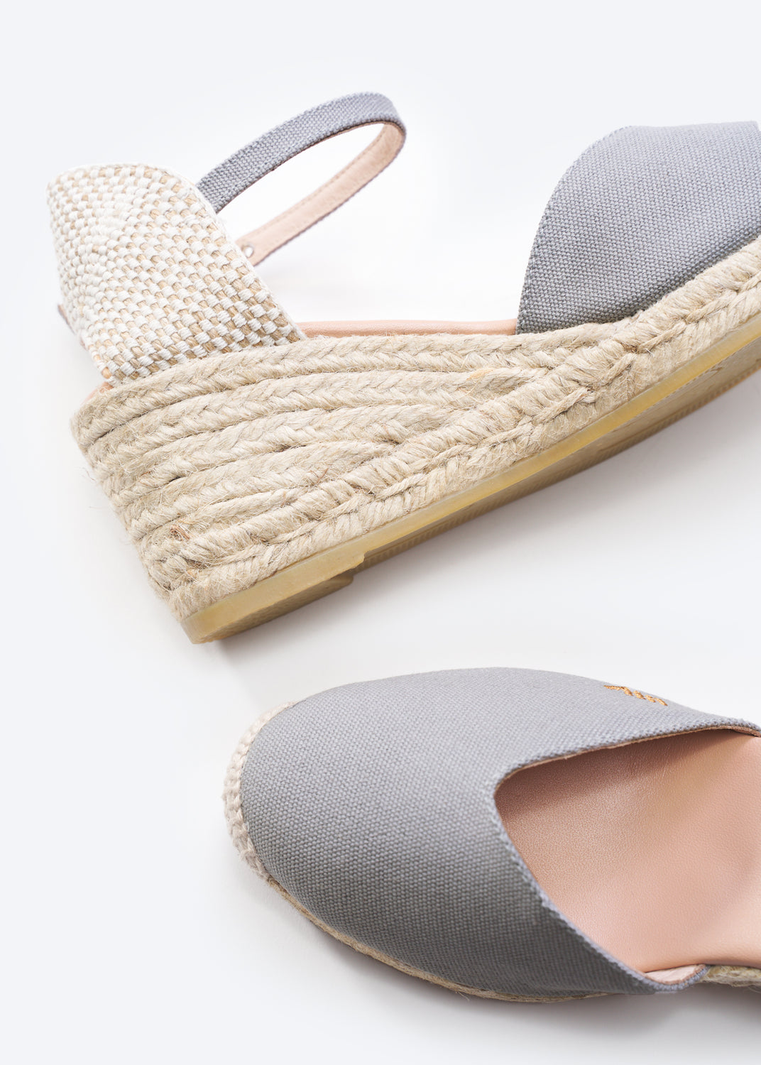 Reus Ash Grey Canvas Ankle Strap Women Espadrille Jute Wedges Detail