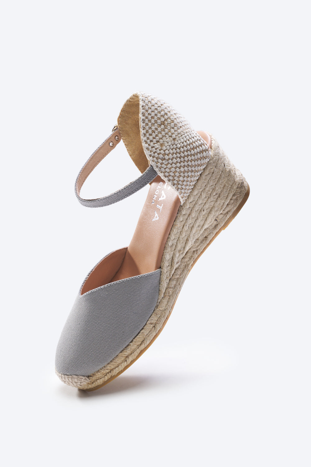 Reus Ash Grey Canvas Ankle Strap Women Espadrille Medium Heel Wedge