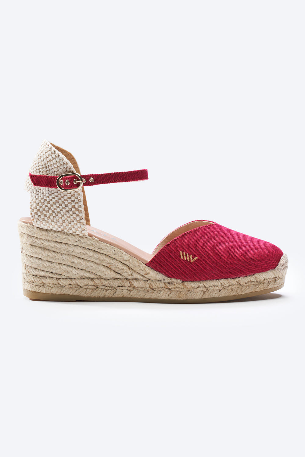 Reus Limited Edition Cherry Canvas Ankle Strap Women Espadrille Medium Heel Wedge