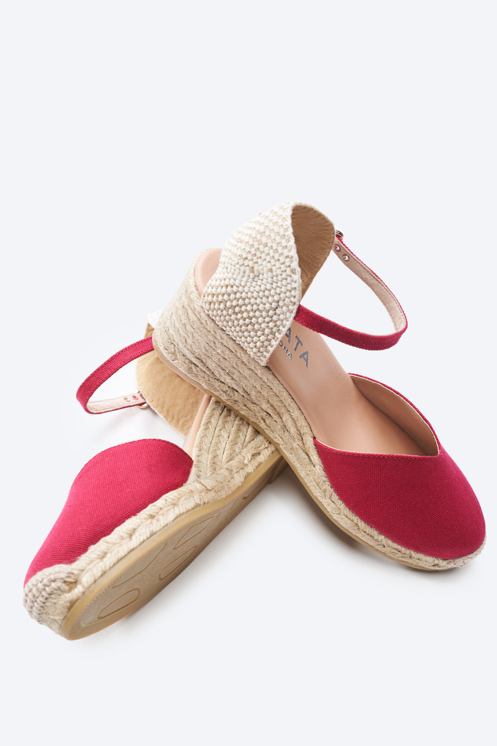 Reus Limited Edition Cherry Canvas Ankle Strap Women Espadrille Medium 
Wedges