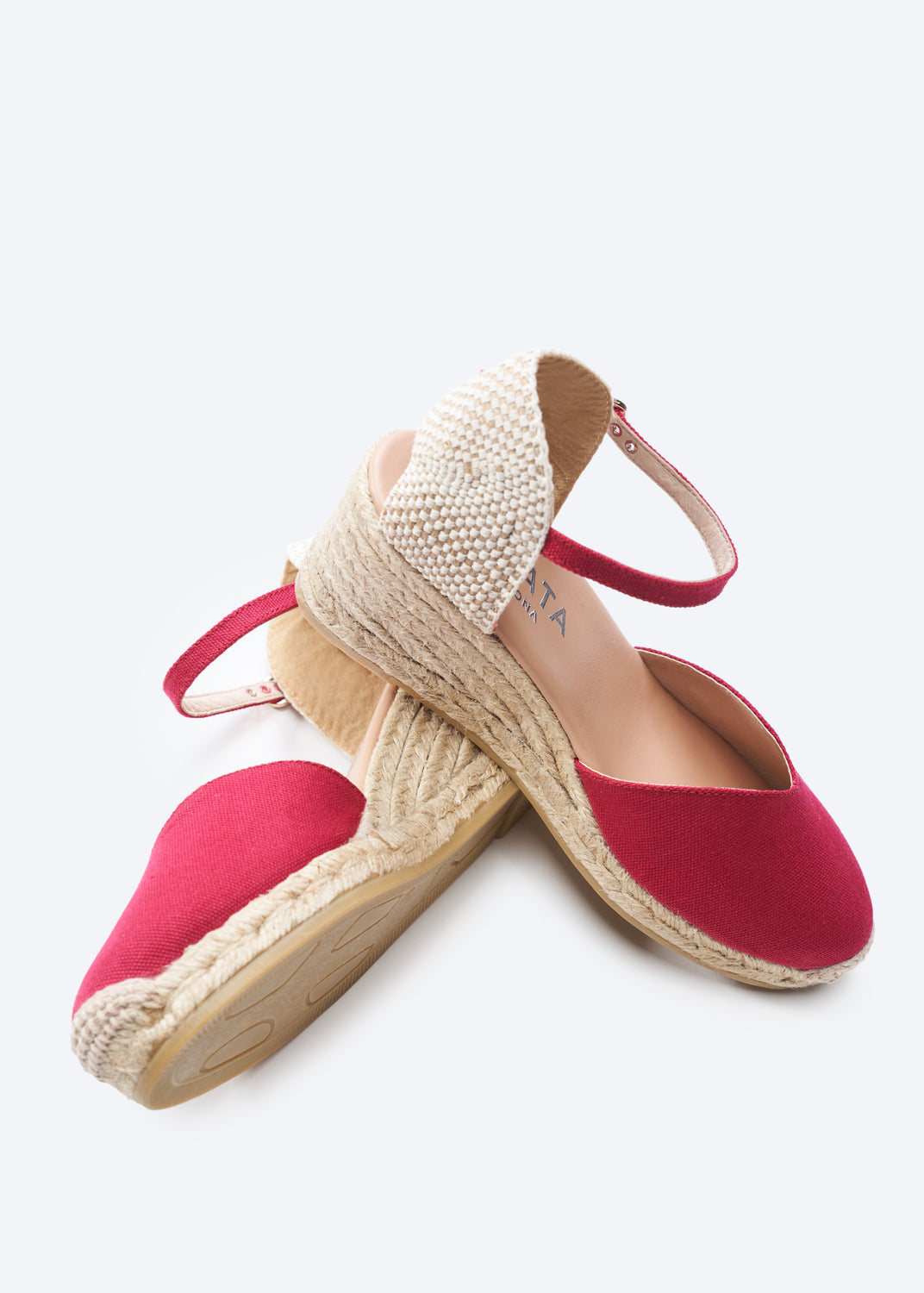 Reus Limited Edition Cherry Canvas Ankle Strap Women Espadrille Medium 
Wedges