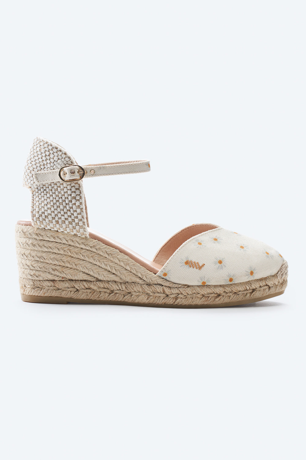 Reus Limited Edition Daisy Pattern Canvas Ankle Strap Women Espadrille Wedge