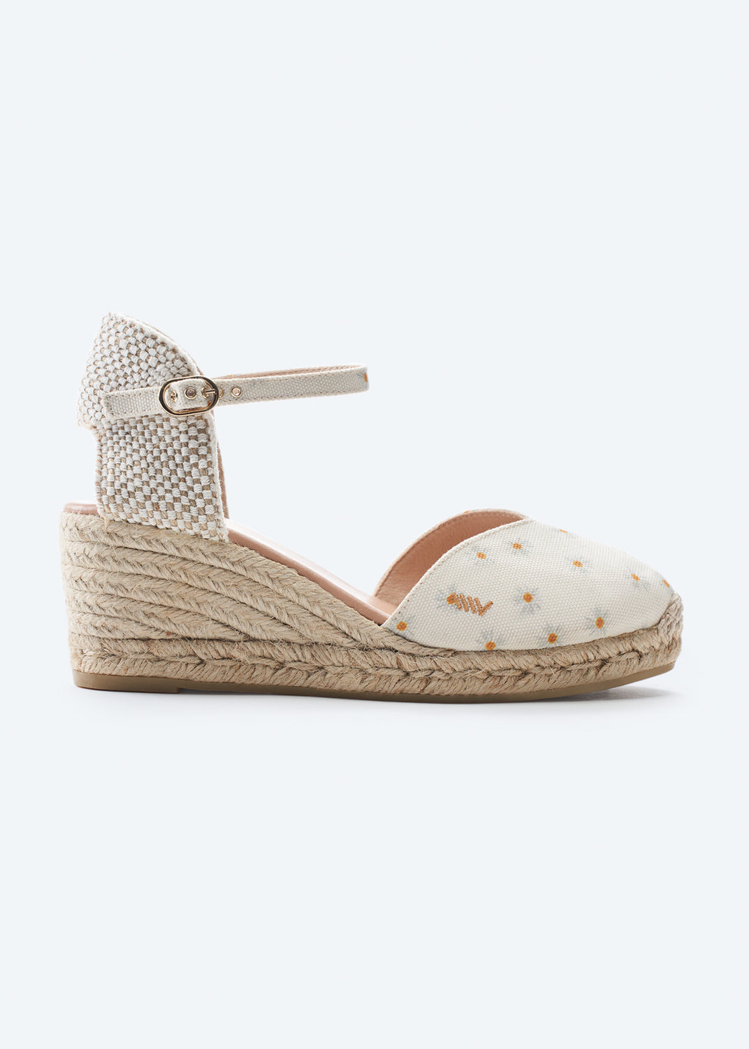 Reus Limited Edition Daisy Pattern Canvas Ankle Strap Women Espadrille Wedge