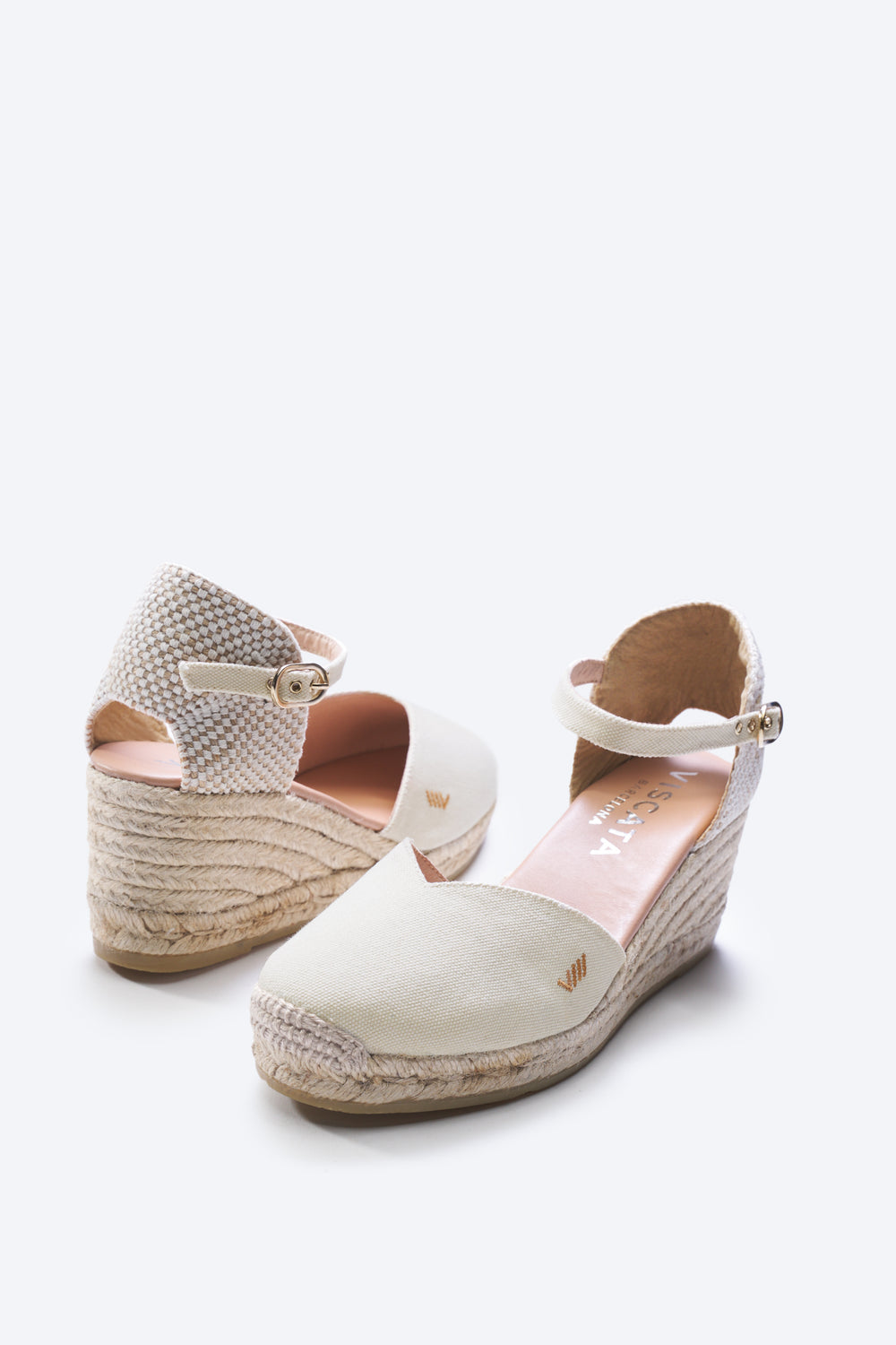 Reus Limited Edition Ivory Canvas Ankle Strap Women Espadrille Wedges
